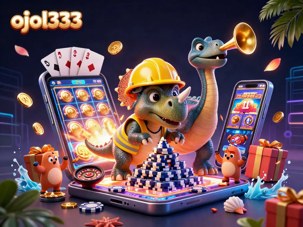 Join the fun with ojol333 as a triceratops builds poker chips and celebrates with games.