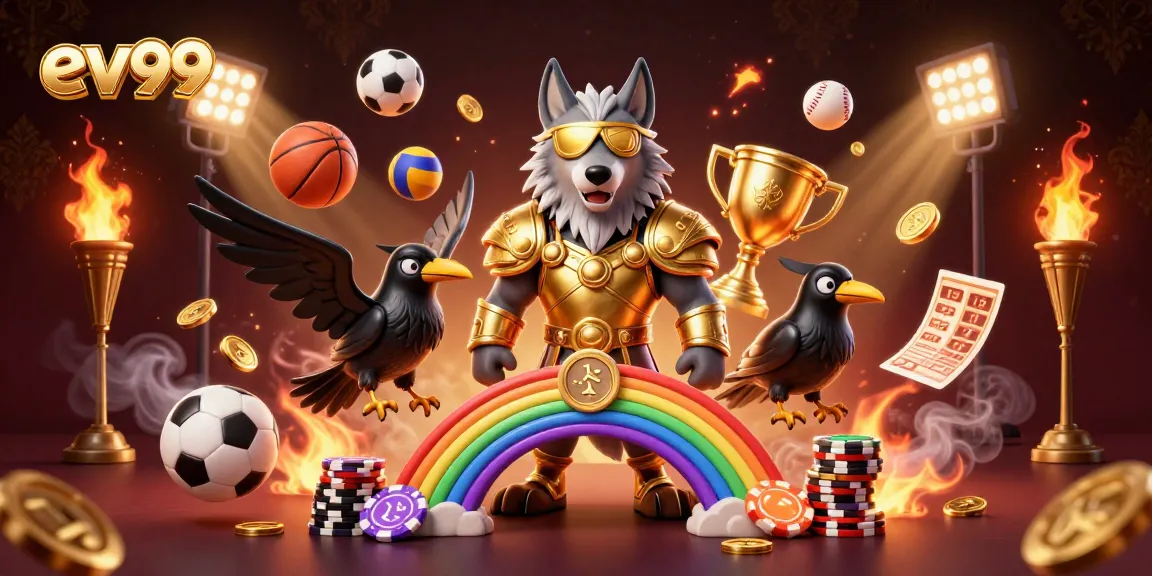 Bet big with ev99 while Odin stands guard over a vibrant casino chip rainbow bridge.