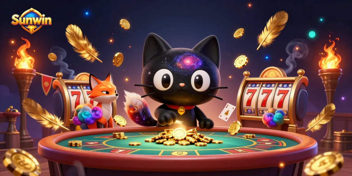 Experience the allure of Sunwin with vibrant casino elements amidst cosmic characters.