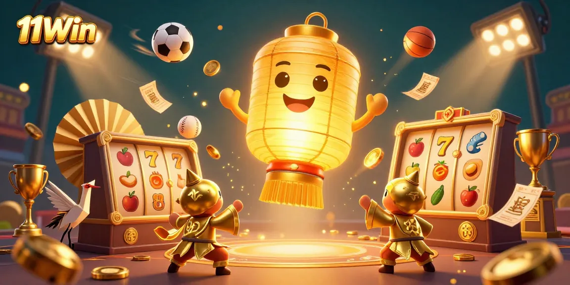 Engage in thrilling gameplay at 11Win with vibrant slot reels and golden spirit illuminating the casino atmosphere.