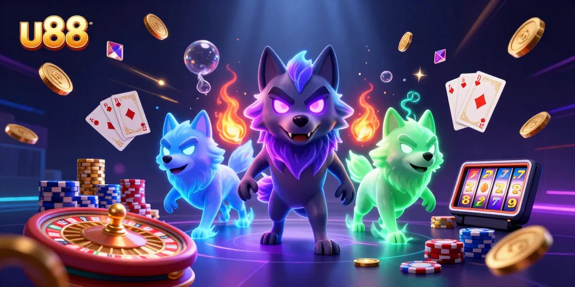 Experience thrilling gaming with u88, featuring ghostly wolves and sparkling casino elements.