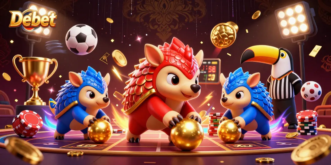 Debet game illustration with rival pangolins and dynamic sports betting elements.
