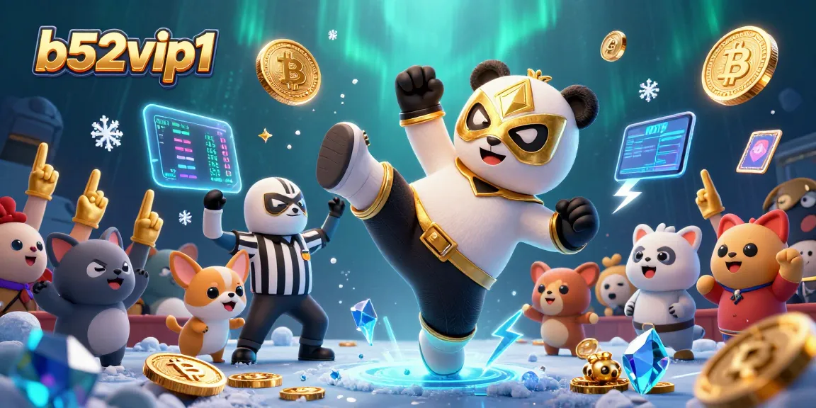 Experience exciting gameplay with b52vip1, featuring vibrant cartoon characters and glowing crypto elements.