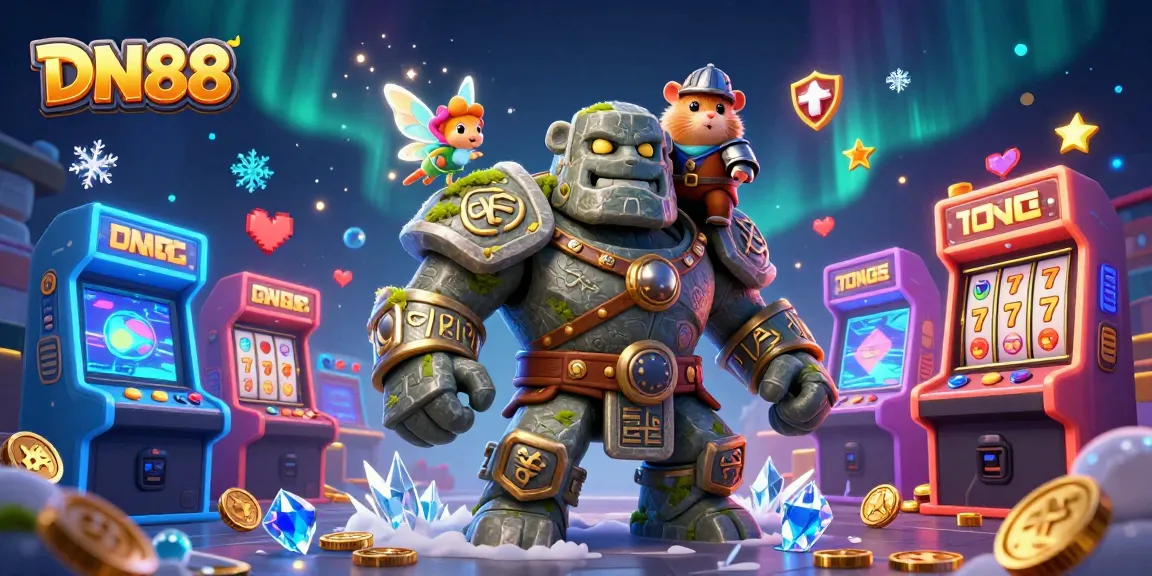 Engage with DN88, showcasing a vibrant casino scene with enchanted characters and dynamic game elements.