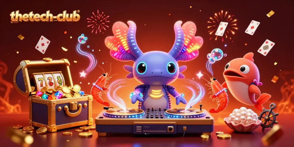 Experience the vibrant gaming scene at thetech-club with a dynamic underwater casino party featuring animated characters and treasure.