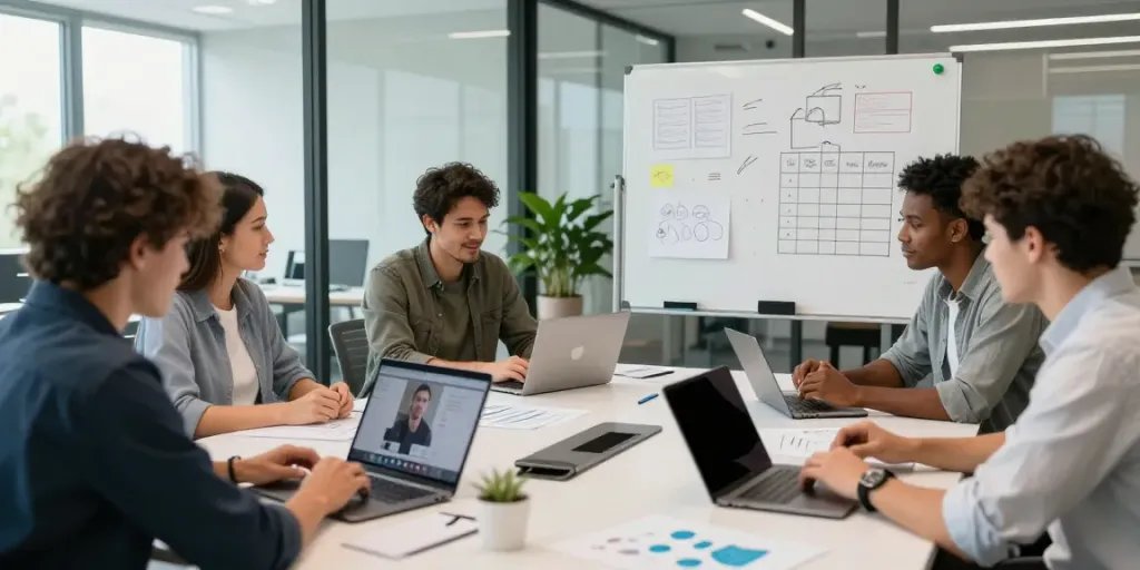 Hire freelancers effectively in a modern workspace setup with a collaborative team atmosphere.