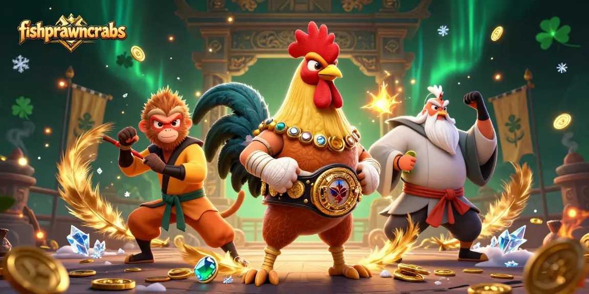 Engage in action with fishprawncrabs at the exciting cockfighting arena featuring vibrant 3D characters.