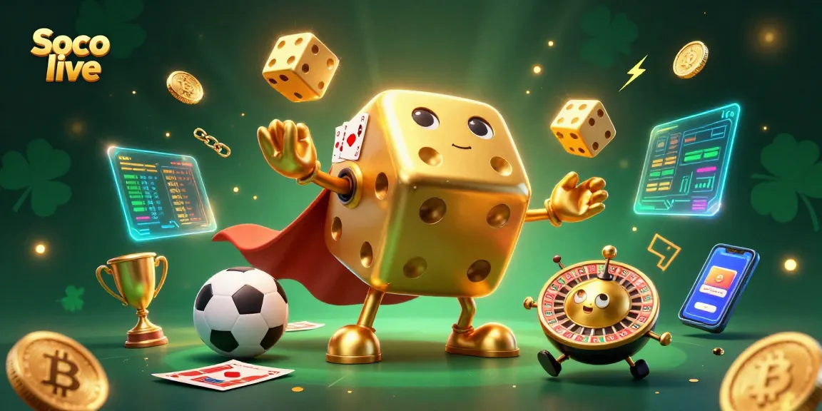 Experience the excitement of Soco live as a massive golden dice golem juggles dice in a vibrant sports betting scene.