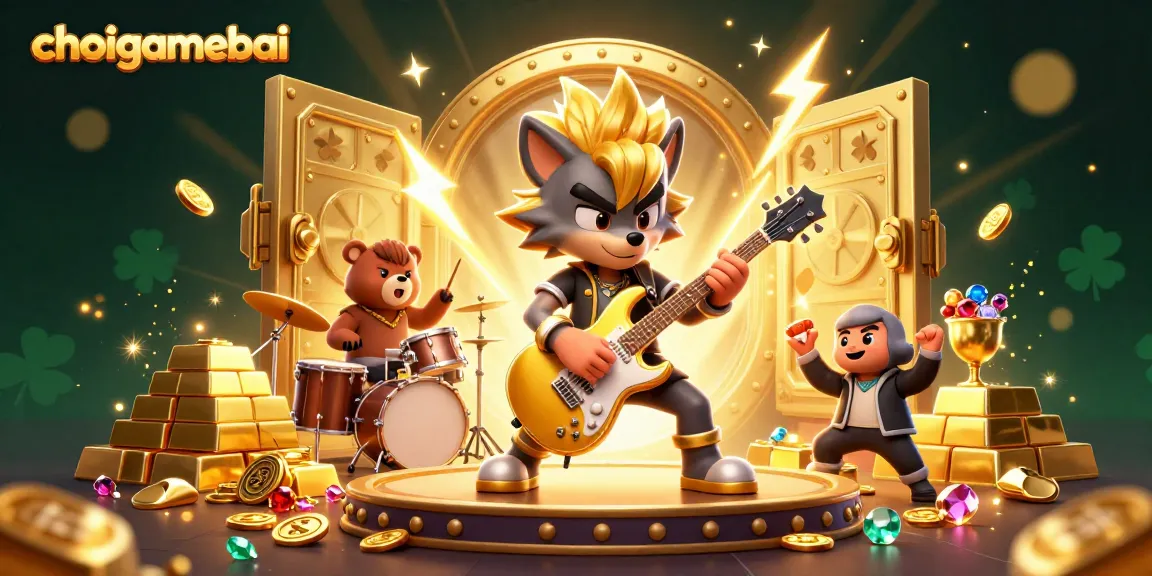 Experience thrilling gameplay at choigamebai, with vibrant casino characters immersed in golden treasure.