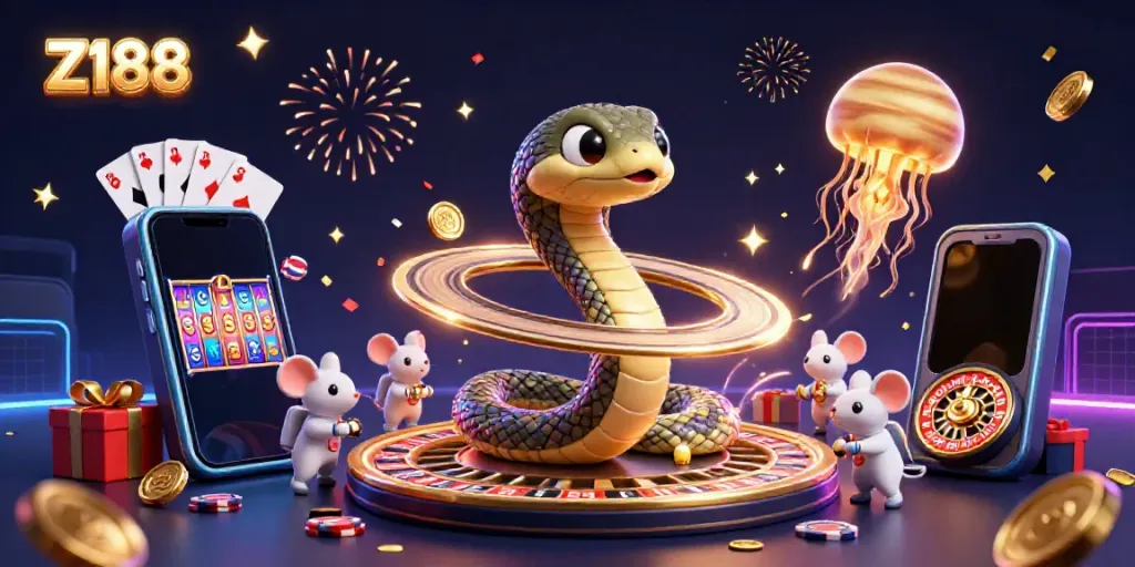 Engage with Z188's thrilling casino experience featuring a cosmic dealer and interactive betting action.
