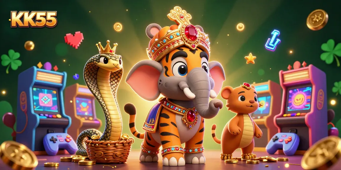 Experience the exhilaration of gaming at KK55 with vibrant casino elements and characters.