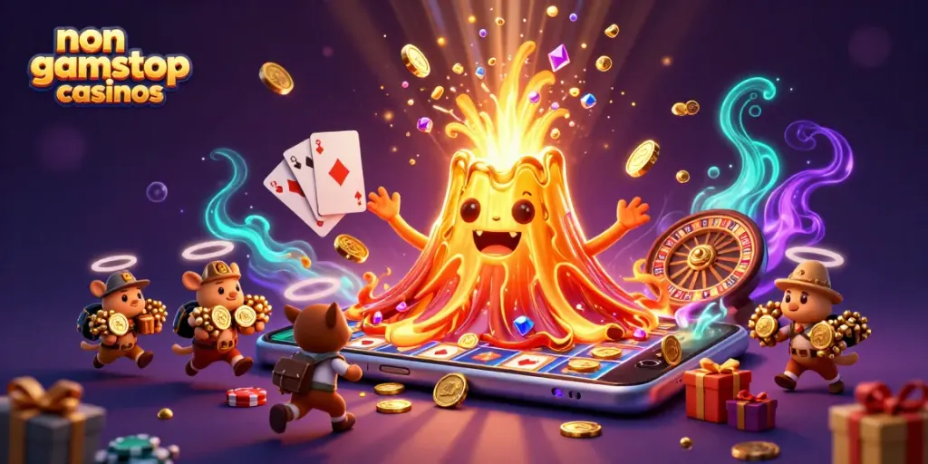 Engage with non gamstop casinos through thrilling 3D action of golden volcano and treasure-seeking animals.