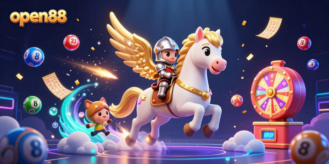 Experience the excitement of open88 with vibrant visuals of a magical gambling scene full of lottery elements.