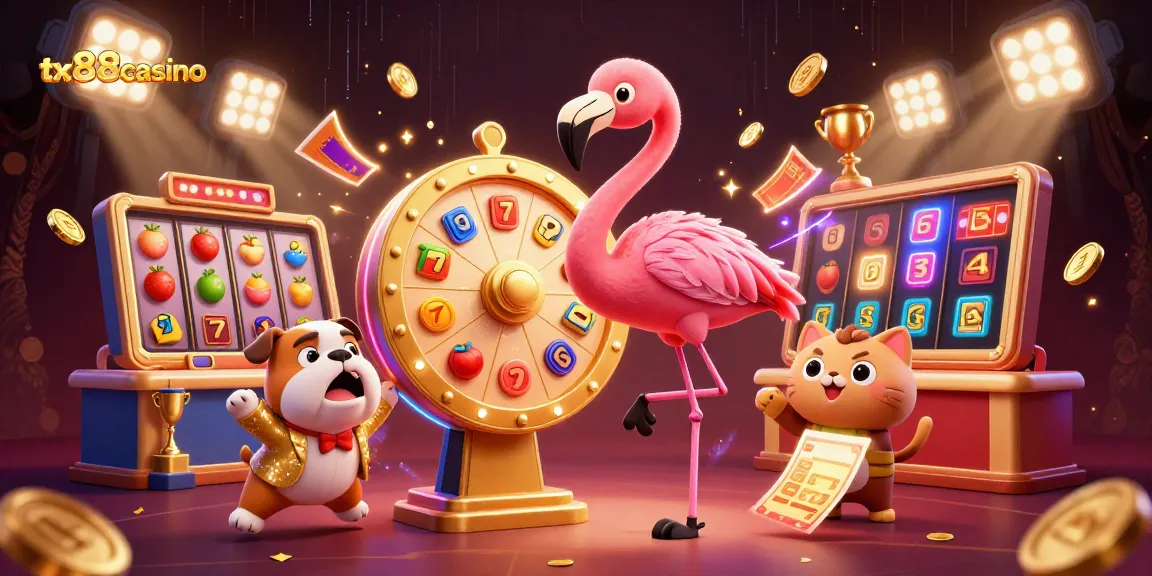 Engage in thrilling slot games with tx88casino's vibrant 3D casino illustration showcasing excitement.