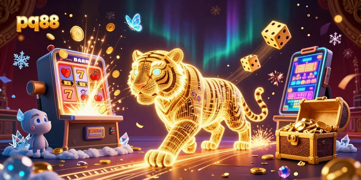 Engage with the exciting pq 88 casino world featuring a golden tiger and digital gaming elements.