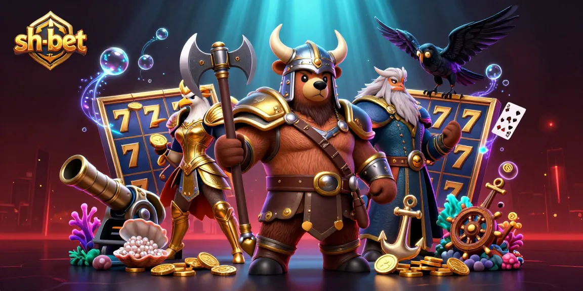 Experience thrilling gameplay with sh-bet's vibrant slot reels and engaging characters in an immersive 3D illustration.