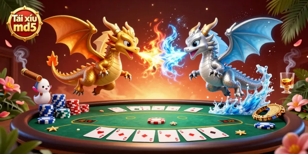 Engage in the thrilling Tài xỉu md5 gameplay with dragon-themed visuals and casino elements enhanced for excitement.