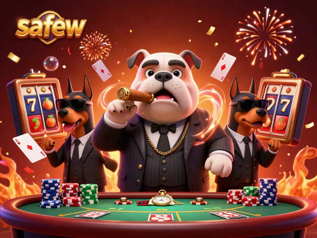 Experience seamless gambling with safew, featuring a mafia bulldog boss and poker elements.