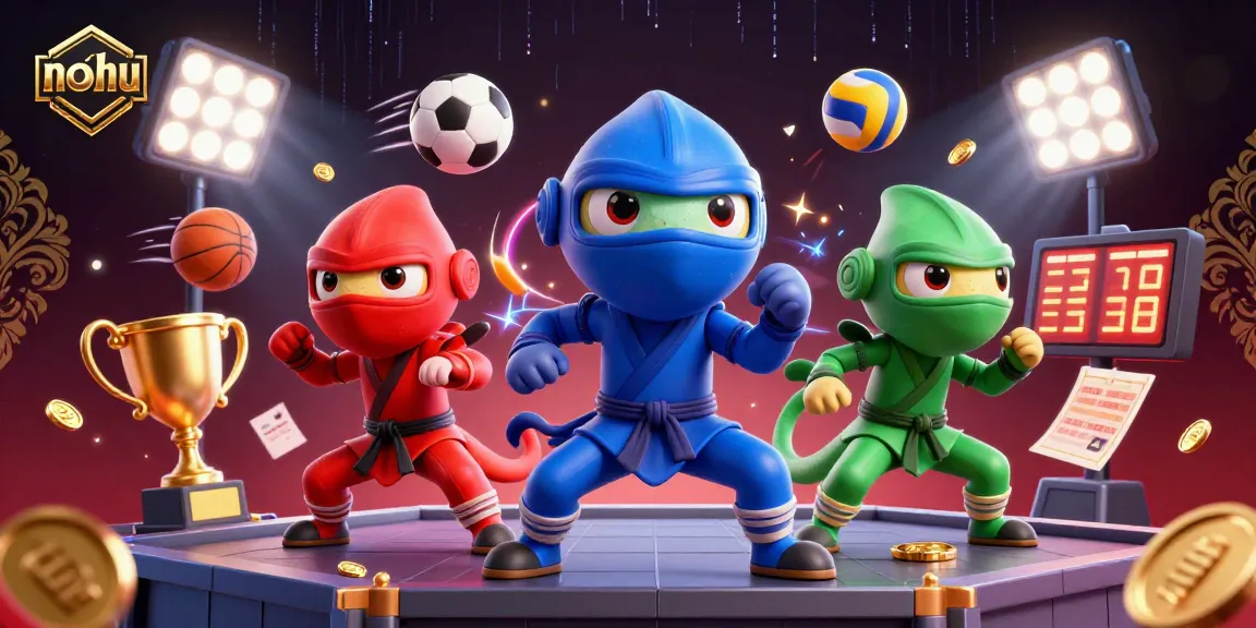 Nohu rooftop bar scene showcasing ninja chameleons in action amidst sports betting elements.