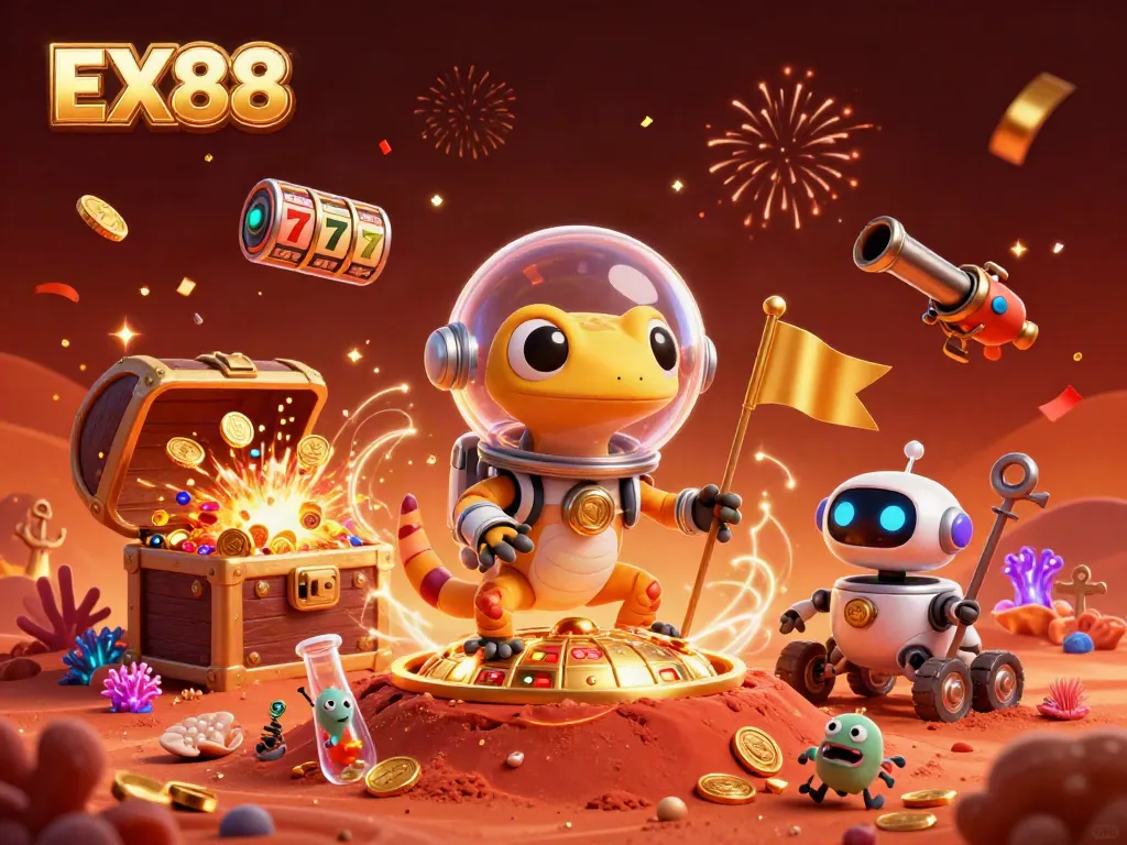 Explore the winning possibilities with EX88 in this vibrant casino-themed Martian adventure.