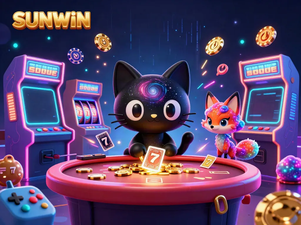 Experience the thrill of SUNWIN's cosmic casino with our black hole cat and colorful nebula fox characters.