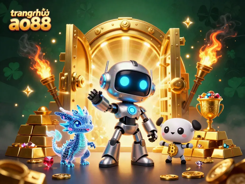 Experience the thrill of trang chủ ao88 with a vibrant cyberpunk casino scene featuring dynamic characters and treasures.