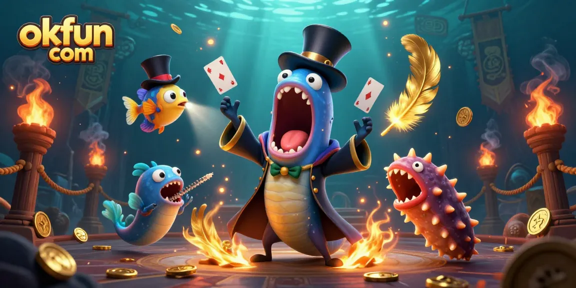 Engage with thrilling gameplay at okfun com, featuring an underwater magic show with vibrant characters.