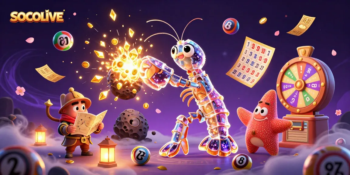 SOCOLIVE showcases a galactic samurai shrimp amidst dynamic gambling elements, capturing the thrill of gaming.