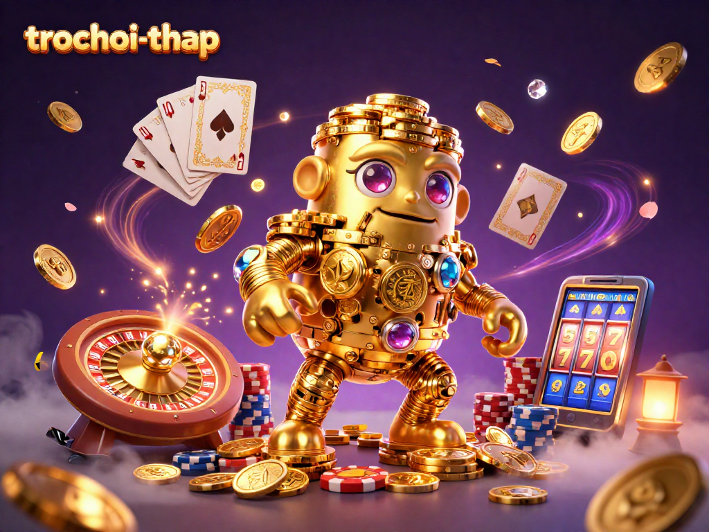 Engage in the thrilling action of trochoi-thap with golden golems and dazzling casino elements.