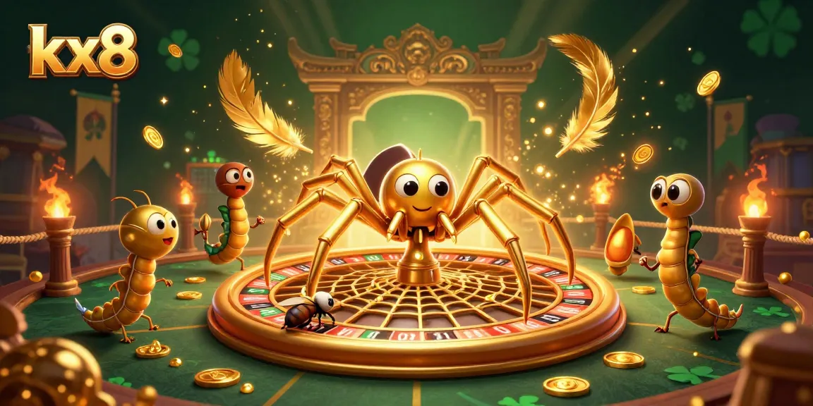 Place bets at kx8 with the golden spider croupier spinning the roulette wheel web