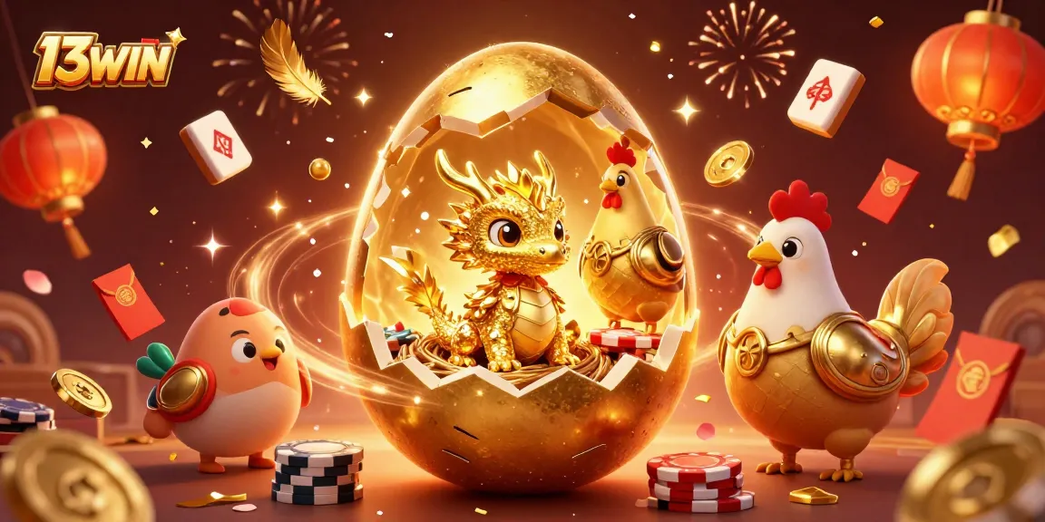 Experience the excitement at 13WIN with a golden dragon and festive gambling elements.