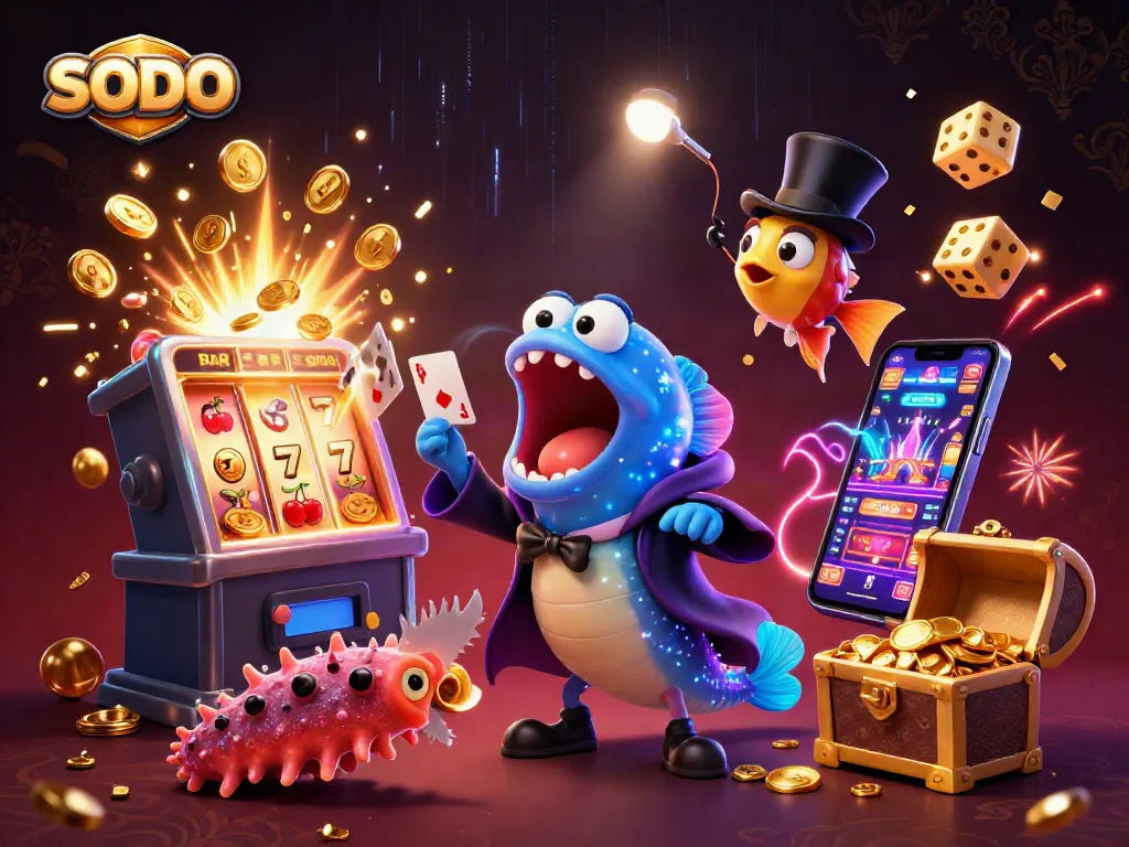 SODO engaging players with a vibrant casino scene featuring unique characters and exciting elements.