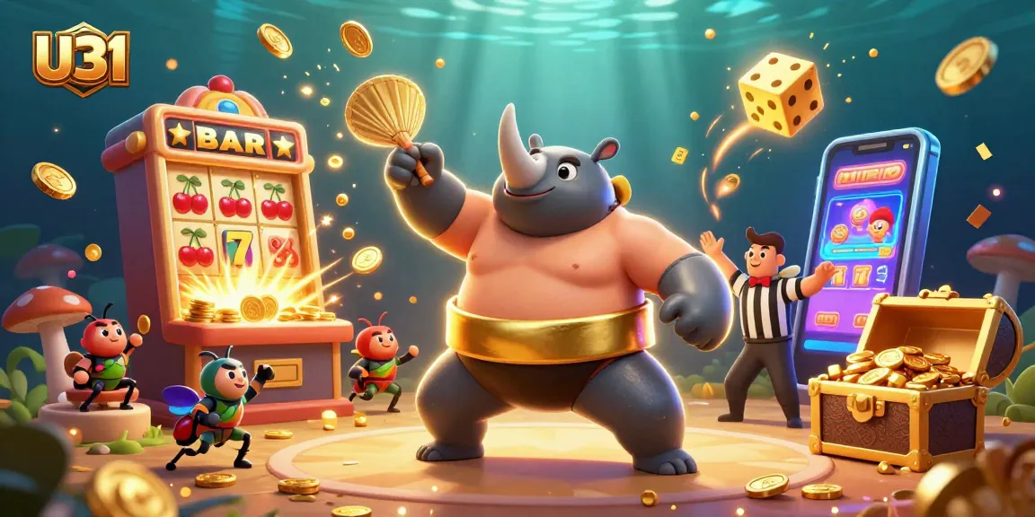 Win big at U31 with vibrant gambling illustration featuring a rhinoceros beetle champion.