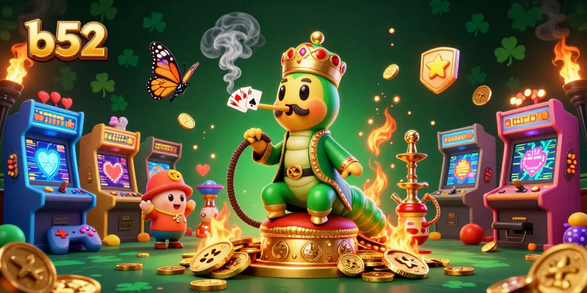 Experience the vibrant world of b52 with a 3D illustration of a whimsical caterpillar master and dynamic gaming elements.