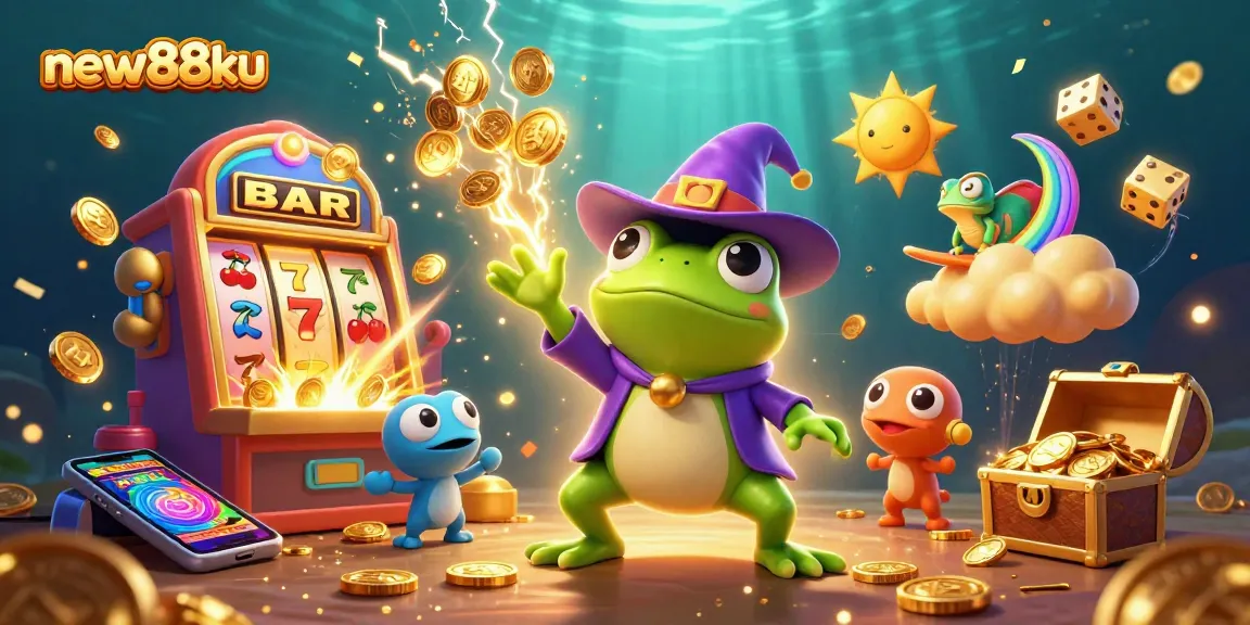 Win big with new88ku's thrilling casino experience featuring a vibrant cartoon scene.