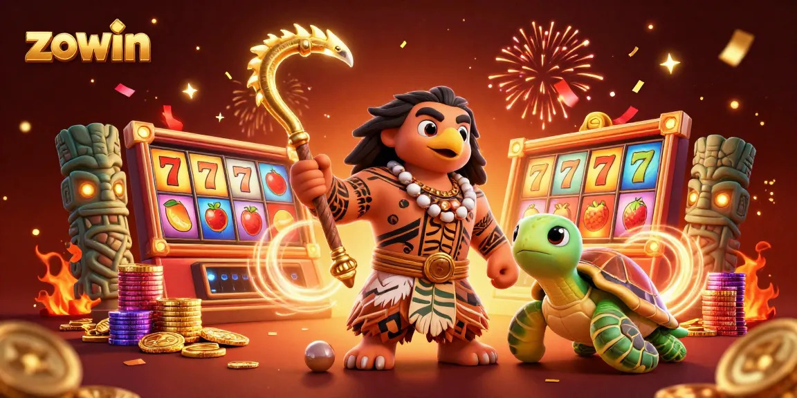 Experience the excitement of zowin with vibrant slot reels and colorful jackpots in this dynamic casino scene.