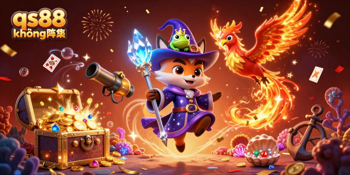 Experience the excitement of qs88 không chặn with a magical casino-themed scene featuring a wizard and phoenix.