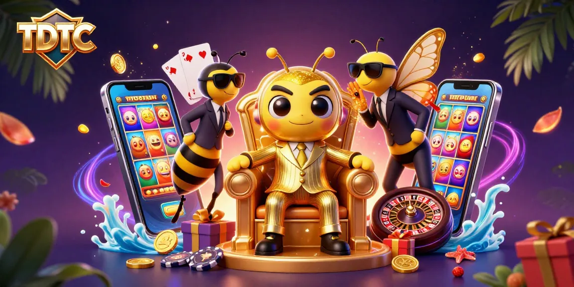 Experience TDTC excitement with a vibrant casino scene featuring a bee mob boss and games.