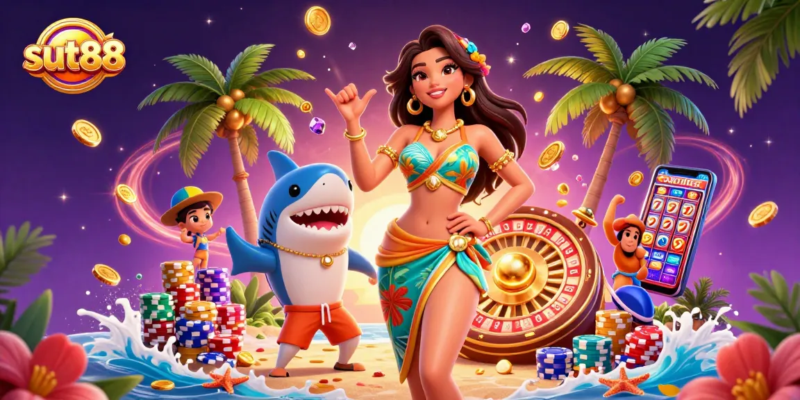 Engage in thrilling casino adventures at sut88 with a vibrant, energetic 3D illustration showcasing the excitement of online betting.