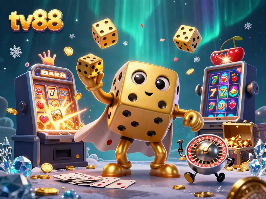 Experience thrilling casino action with tv88's golden dice and jackpot elements in an ultra-detailed scene.