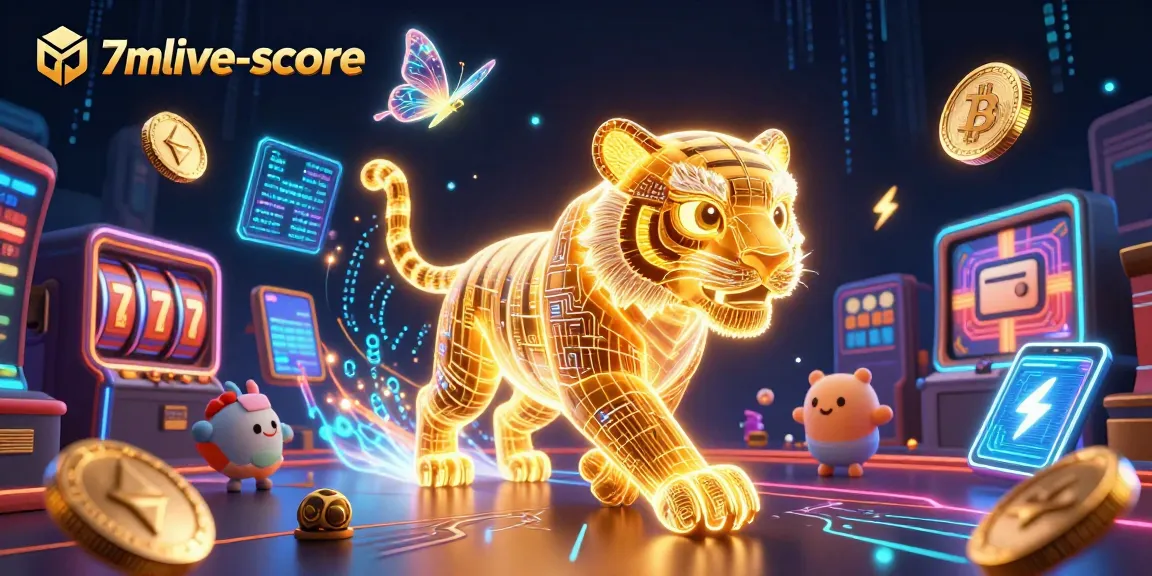 Engage with the vibrant digital scene showcasing 7mlive-score in a casino-inspired layout filled with cryptocurrencies.
