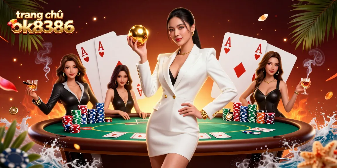 Engage in thrilling gameplay at trang chủ ok8386 with a dynamic casino scene of poker action.