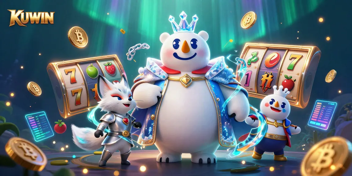 Spin the jackpot at KUWIN with vibrant casino-themed 3D characters and dazzling game elements.