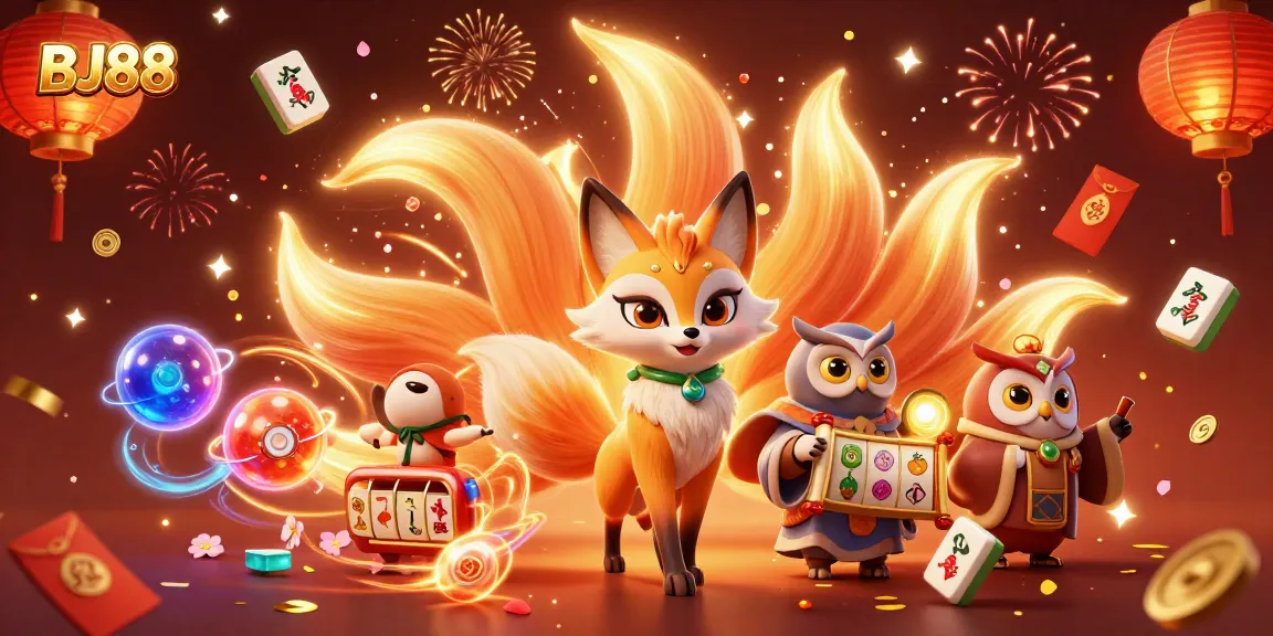 Join the excitement of BJ88 with a vibrant casino scene featuring a nine-tailed fox and rich game elements.