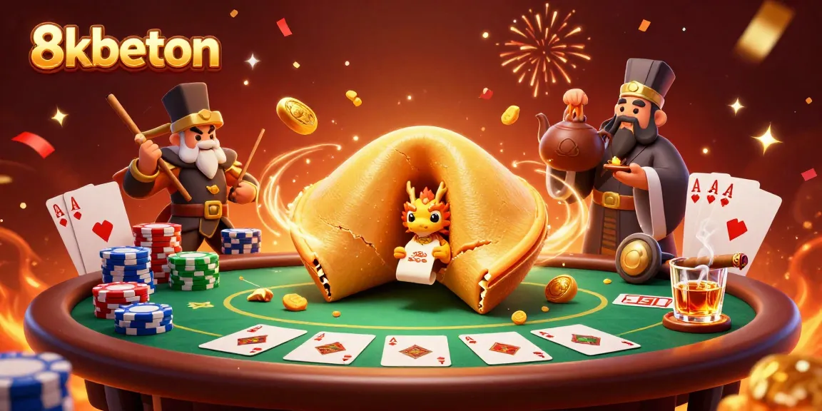 Join the excitement at 8kbeton, where a wise dragon reads fortune inside a golden cookie!