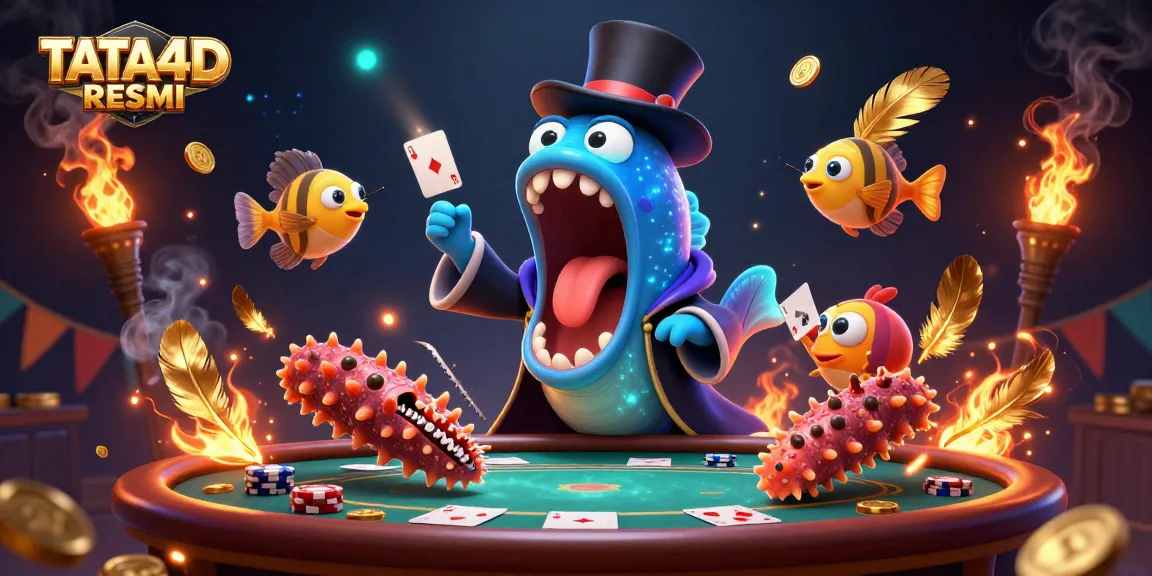 TATA4D RESMI features a magical deep-sea poker scene with thrilling card tricks and vibrant casino elements.