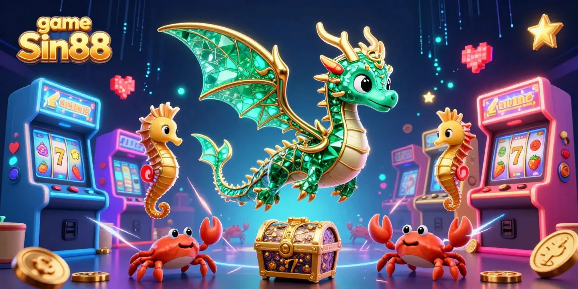 Join the excitement with game Sin88, showcasing vibrant 3D slot reels and playful sea creatures.