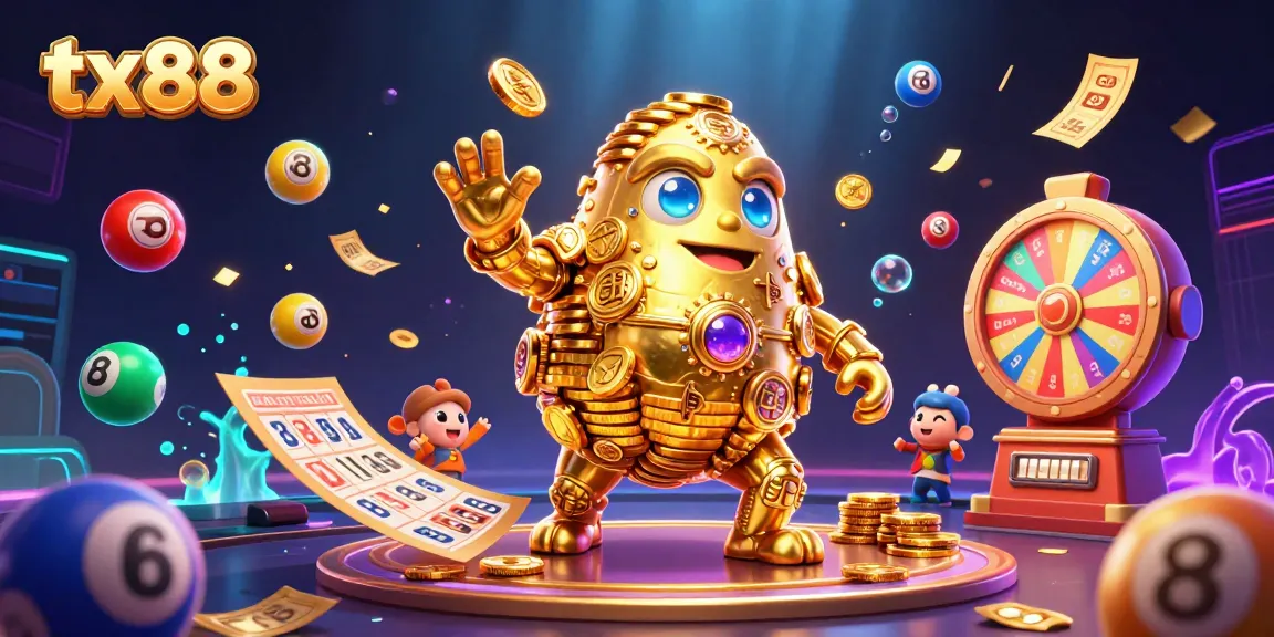 Win big with tx88 at an exciting golden golem casino scene bursting with vibrant game elements.
