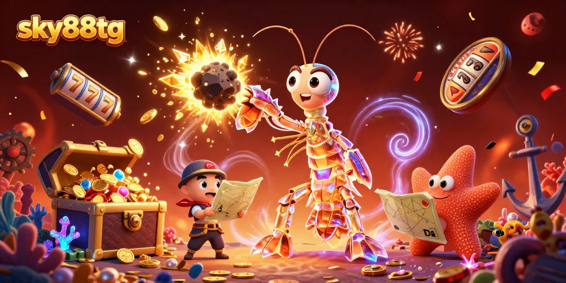 Engage with thrilling slots and jackpots at sky88tg, featuring exciting 3D characters and casino elements.