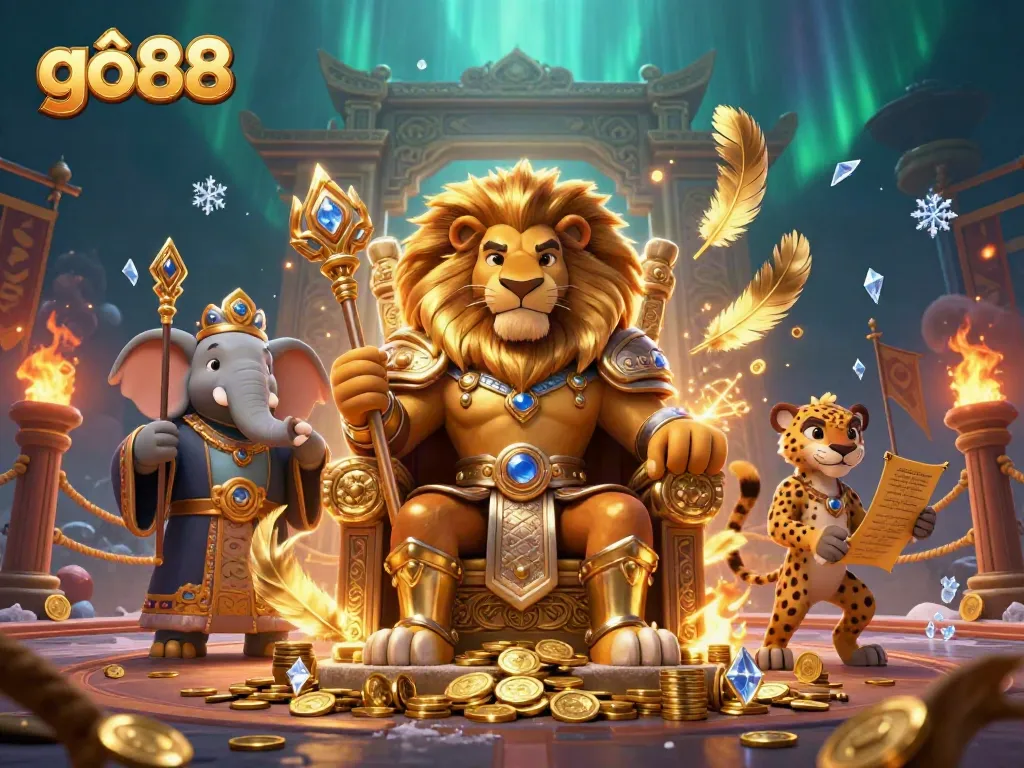 Engage with gô88’s thrilling gaming universe showcasing royal characters and vibrant casino elements.